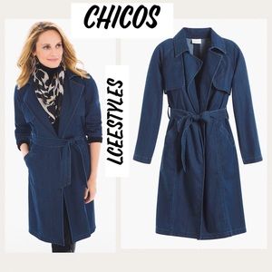 CHICOS DENIM TRENCH COAT